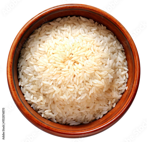 top view of rice in bowl on white background generative Ai