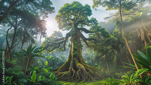 The lush green trees rise up into the air