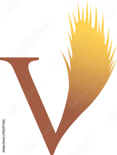 V Letter Logo. Couffeur, Hair and Beauty. Golden.