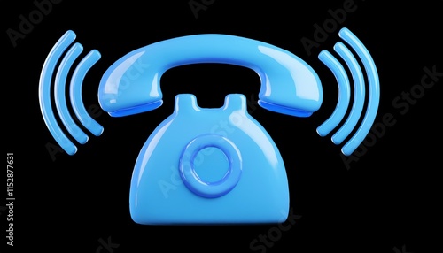 A vibrant blue telephone icon with sound waves, symbolizing communication and connectivity against a black background.