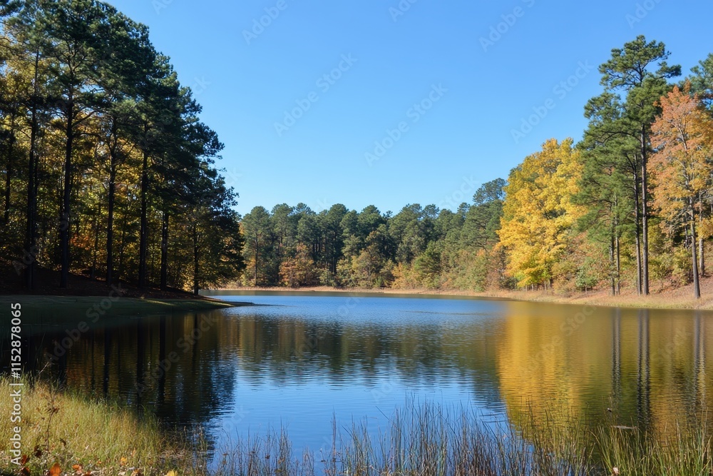 Calm autumn lake reflecting colorful trees. (6) Calm autumn lake reflecting colorful trees. (6)