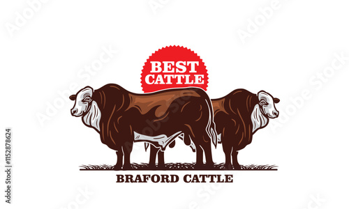 braford big cattle logo, silhouette of great happy, healthy cow standing vector illustrations