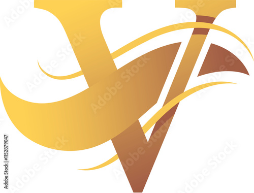 V Letter Logo. Couffeur, Hair and Beauty. Golden.