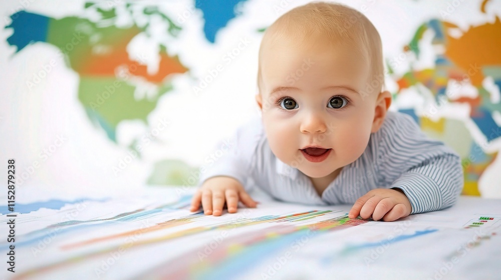 Baby Exploring Economic Growth with Financial Charts and World Map Baby Exploring Economic Growth with Financial Charts and World Map