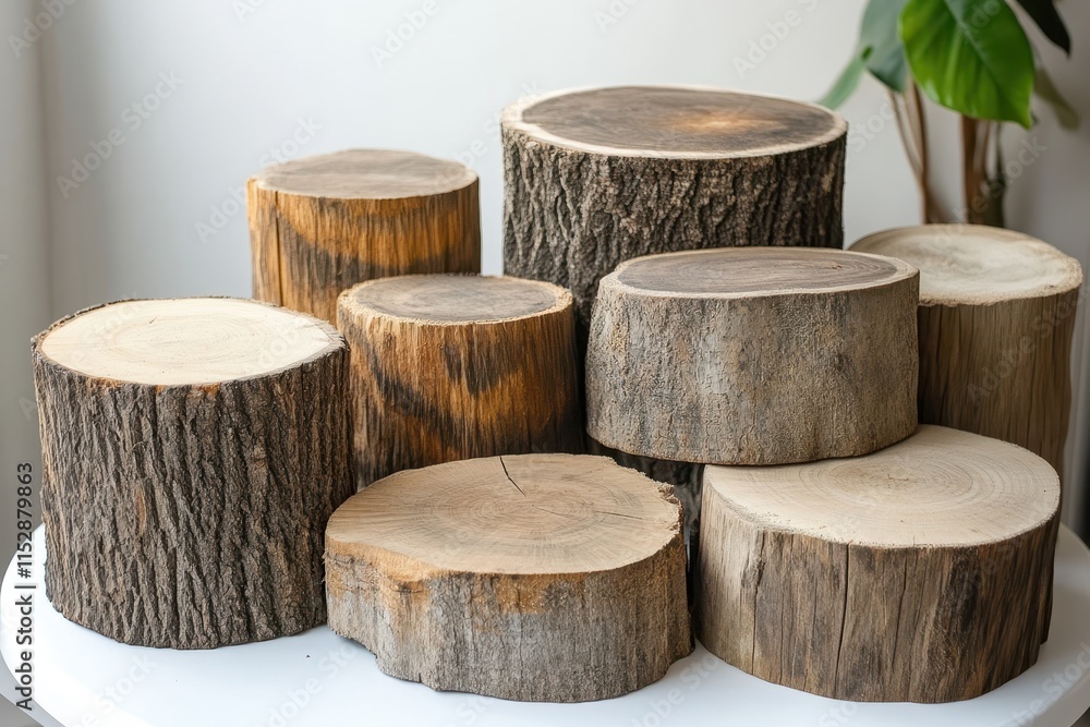 Rustic wood slices arranged as a display. Rustic wood slices arranged as a display.