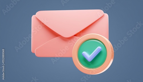 A pink envelope with a green checkmark icon, symbolizing message delivery or confirmation in a digital communication context.