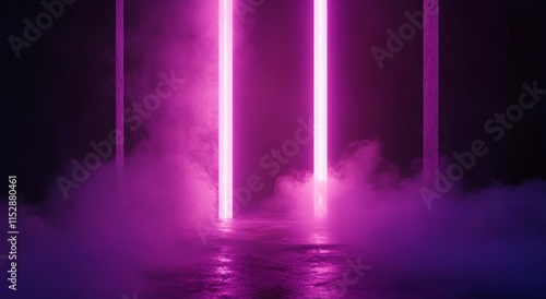 Wallpaper Mural Glowing pink neon light pillars in smoky dark room. Torontodigital.ca