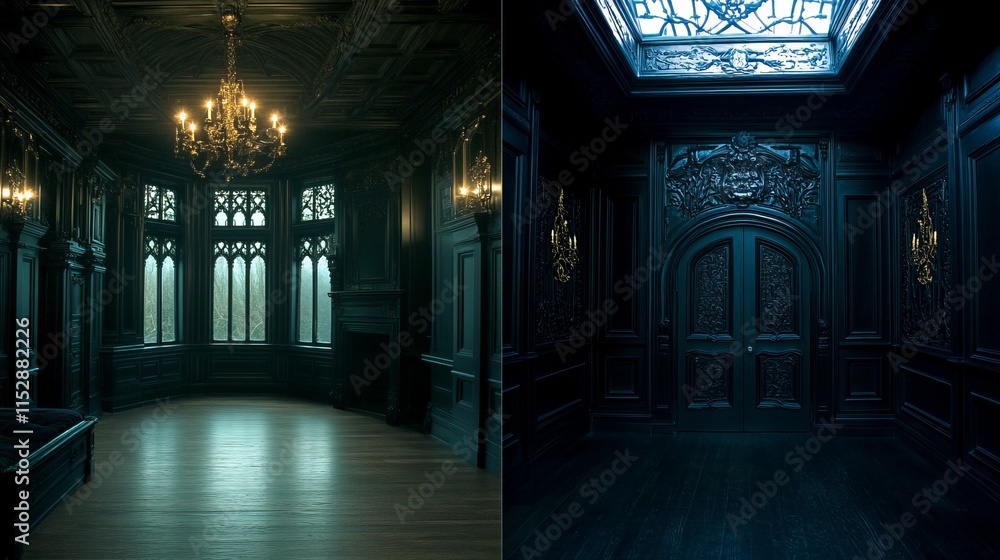 Fototapeta premium Dark Gothic Interior Spaces Grand Hall and Secret Chamber