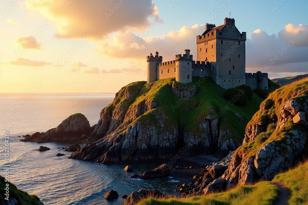 Warm golden tones dance across Criccieth Castle's rugged stone fa?ade, llyn peninsula, raven, castle Warm golden tones dance across Criccieth Castle's rugged stone fa?ade, llyn peninsula, raven, castle