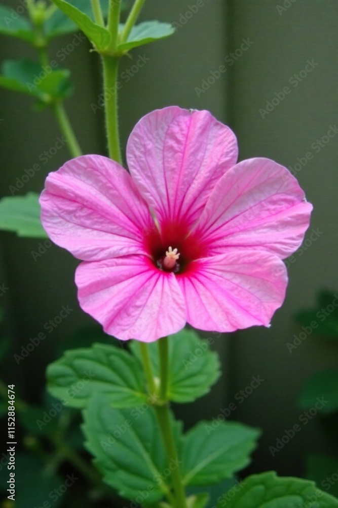 Soft focus on a single pink Althaea officinalis flower, pink marshmallow, isolated Soft focus on a single pink Althaea officinalis flower, pink marshmallow, isolated