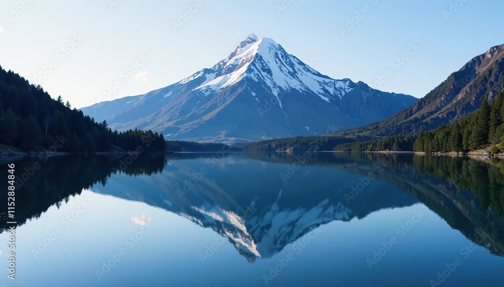 Snow capped mountain reflected in calm river water, reflection, mountain Snow capped mountain reflected in calm river water, reflection, mountain