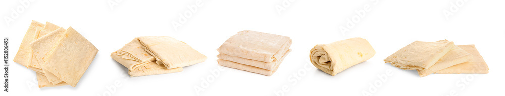 Set of fresh thin lavash on white background Set of fresh thin lavash on white background