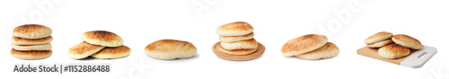 Photos Set of tasty pita bread on white background