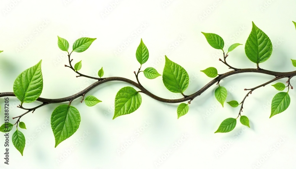 Entwined vines with green leaves on white background, isolated, texture Entwined vines with green leaves on white background, isolated, texture