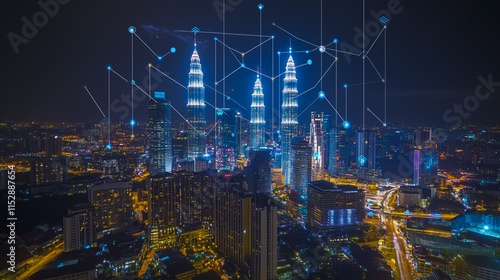 Wallpaper Mural Smart digital city with connection cyber security network reciprocity over the cityscape . future smart wireless digital city and social media networking systems that connects people within the city Torontodigital.ca