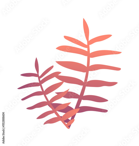 Gradient leaves concept. Red bright foliage. Tropical and exotic plant. Beautiful flowers. Gardening and agriculture, botany. Flat vector illustration