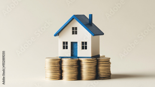 Wallpaper Mural house surrounded by stacked gold coins on white background. Torontodigital.ca