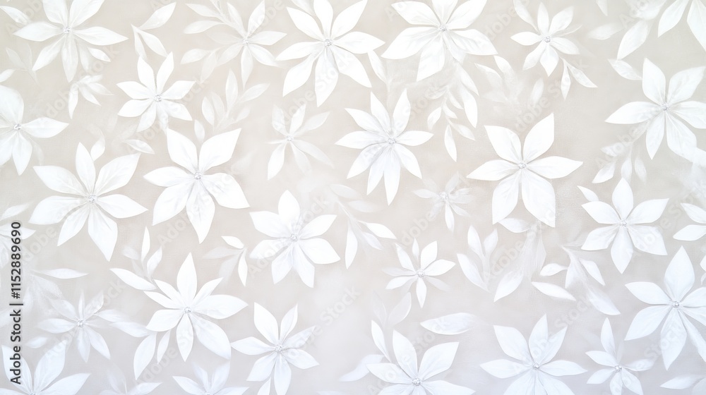 Elegant White Floral Textile Design on Beige Background Elegant White Floral Textile Design on Beige Background