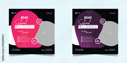 School admission open social media post design, back-to-school promotion square banner layout template, educational Instagram and Facebook post 