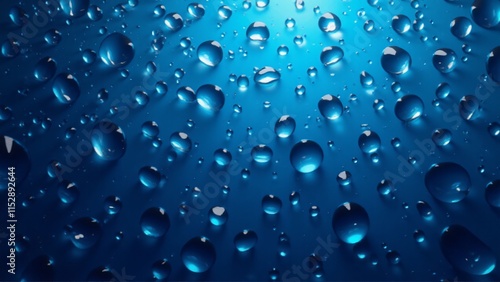 Wallpaper Mural Gotas de agua brillantes con efecto metálico sobre fondo azul degradado. Diseño fresco y elegante, ideal para proyectos temáticos de Earth Day. Torontodigital.ca