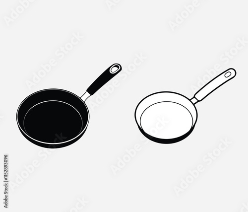 Frying pan isolated, icon Fry or roast food symbol, outline Silhouette frying pan icon set isolated on white background