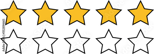 Five star Product rating, customer review stars, feedback symbol. Editable Stroke