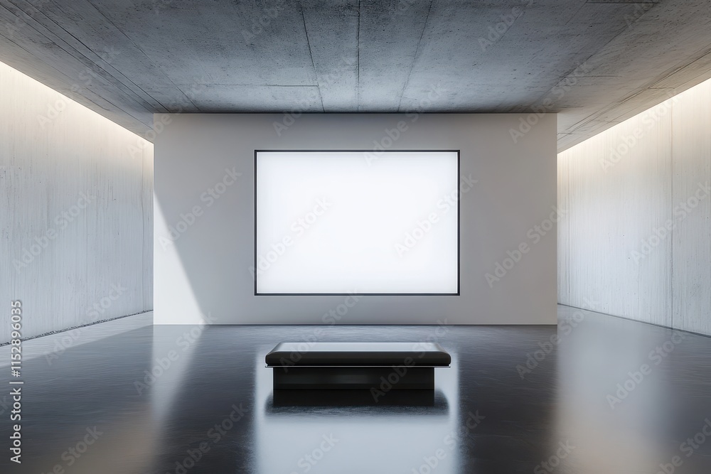 Modern gallery interior with empty frame and pedestal. Modern gallery interior with empty frame and pedestal.
