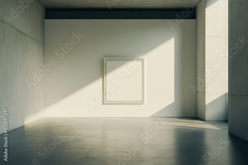 Empty gallery room with blank frame.