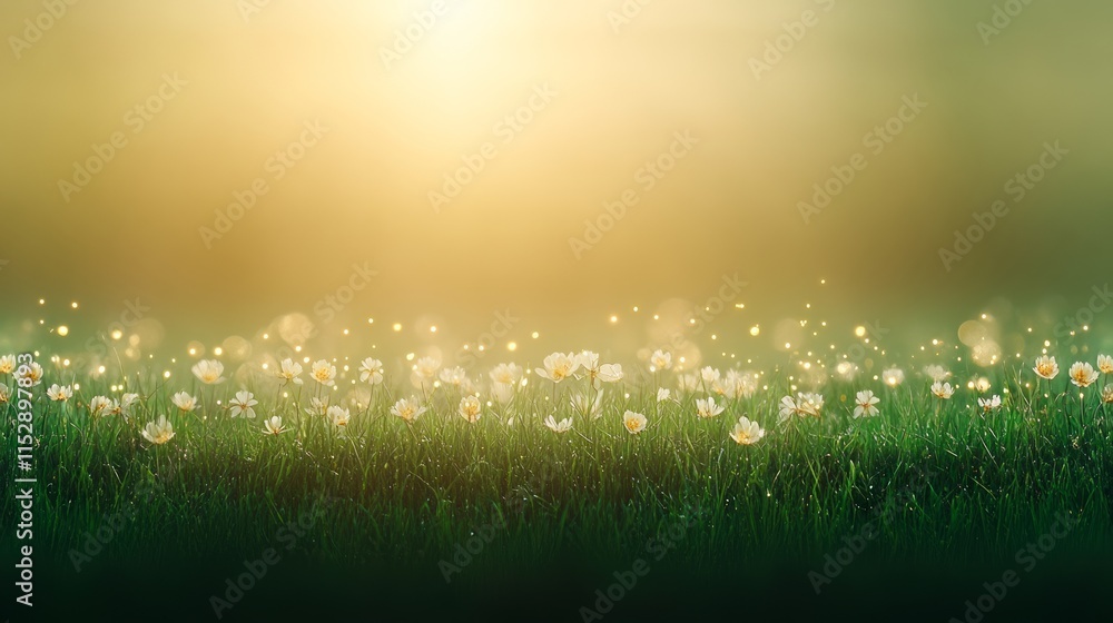 Obraz premium Enchanting Meadow at Golden Hour with Sparkling Lights