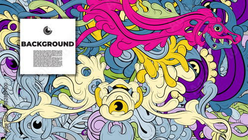Colorful doodle art with various elements. it is suitable for background, book cover, cover, template, flayer, summer project. it is also useful for coloring book project.
