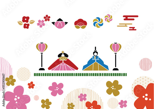 可愛いひな祭りのイラストセット