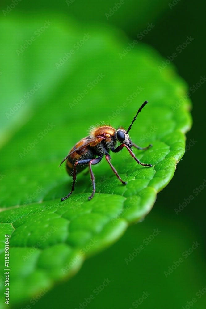 Resting insect on a lush green leaf, with intricate veins, leaf, greens Resting insect on a lush green leaf, with intricate veins, leaf, greens