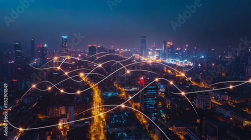 Wallpaper Mural Abstract businesswoman stands on the peak of success Smart digital city with connection cyber security network reciprocity over the cityscape future wireless digital city and social media networking Torontodigital.ca