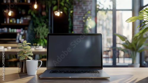 Wallpaper Mural Laptop with Blank Screen in Coffee Shop for Mockup Design Torontodigital.ca