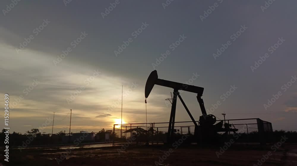 Pumpjack Silhouette Sunset Oil Field Dramatic Scene Video Footage Pumpjack Silhouette Sunset Oil Field Dramatic Scene Video Footage