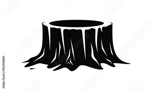 Wood tree stump cut down icon, silhouette, outline, vector, illustration, isolated on a white background