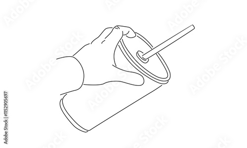 line art of hand holding ice drink