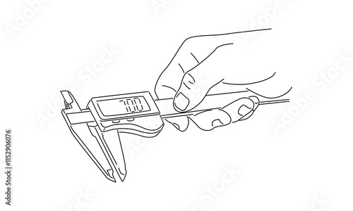 line art of hand holding calipers illustration	