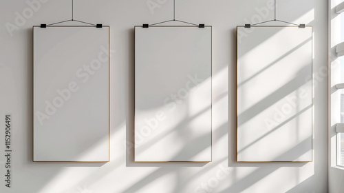 Wallpaper Mural Three White Posters Hanging on a Wall Mockup for Art and Advertising Torontodigital.ca