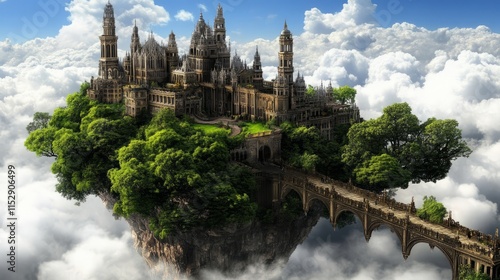 Floating Island Castle Amidst Cloudscape photo