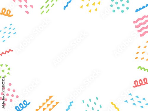 ポップでカラフルな切り絵風の幾何学模様のフレーム