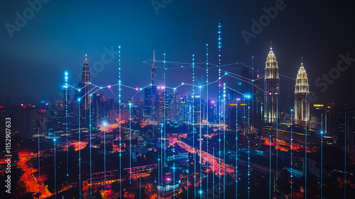 Wallpaper Mural Abstract businesswoman stands on the peak of success Smart digital city with connection cyber security network reciprocity over the cityscape future wireless digital city and social media networking Torontodigital.ca