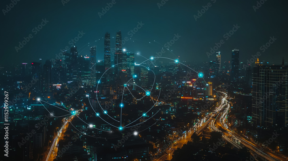 Abstract businesswoman stands on the peak of success Smart digital city with connection cyber security network reciprocity over the cityscape future wireless digital city and social media networking Abstract businesswoman stands on the peak of success Smart digital city with connection cyber security network reciprocity over the cityscape future wireless digital city and social media networking