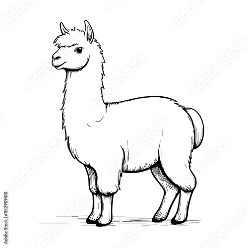 Standing Alpaca simple line drawing coloring pages for toddlers illustration vector. This coloring page is ideal for children coloring book aged 1-3