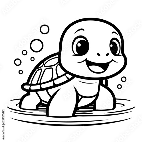 Adorable baby turtle simple line drawing coloring pages for toddlers vector illustration. This coloring page is ideal for children coloring book aged 1-3