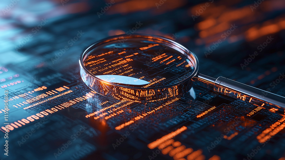 custom made wallpaper toronto digitalA Detailed IT Security Risk Assessment Concept Depicted with a Magnifying Glass Focused on a Document within an Abstract Technological Atmosphere