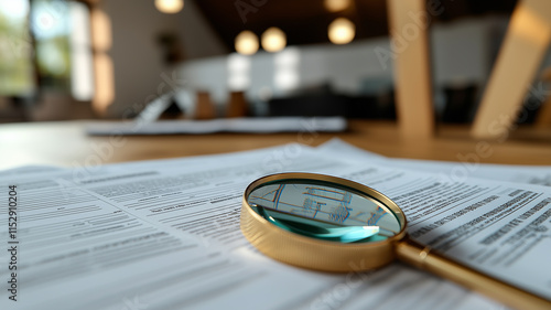 A detailed IT Security Risk Assessment concept depicted with a magnifying glass focused on a document within an abstract technological atmosphere, Ai
 photo