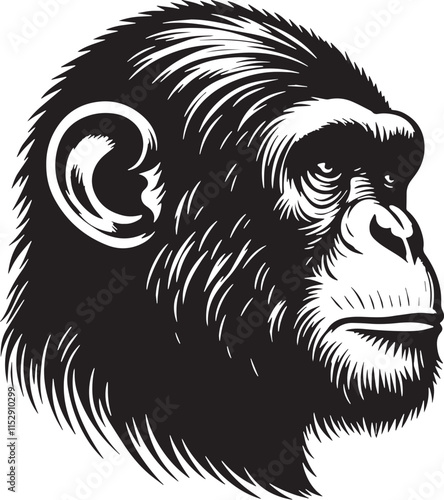 Chimpanzee Silhouette line art vector illustration on white background photo