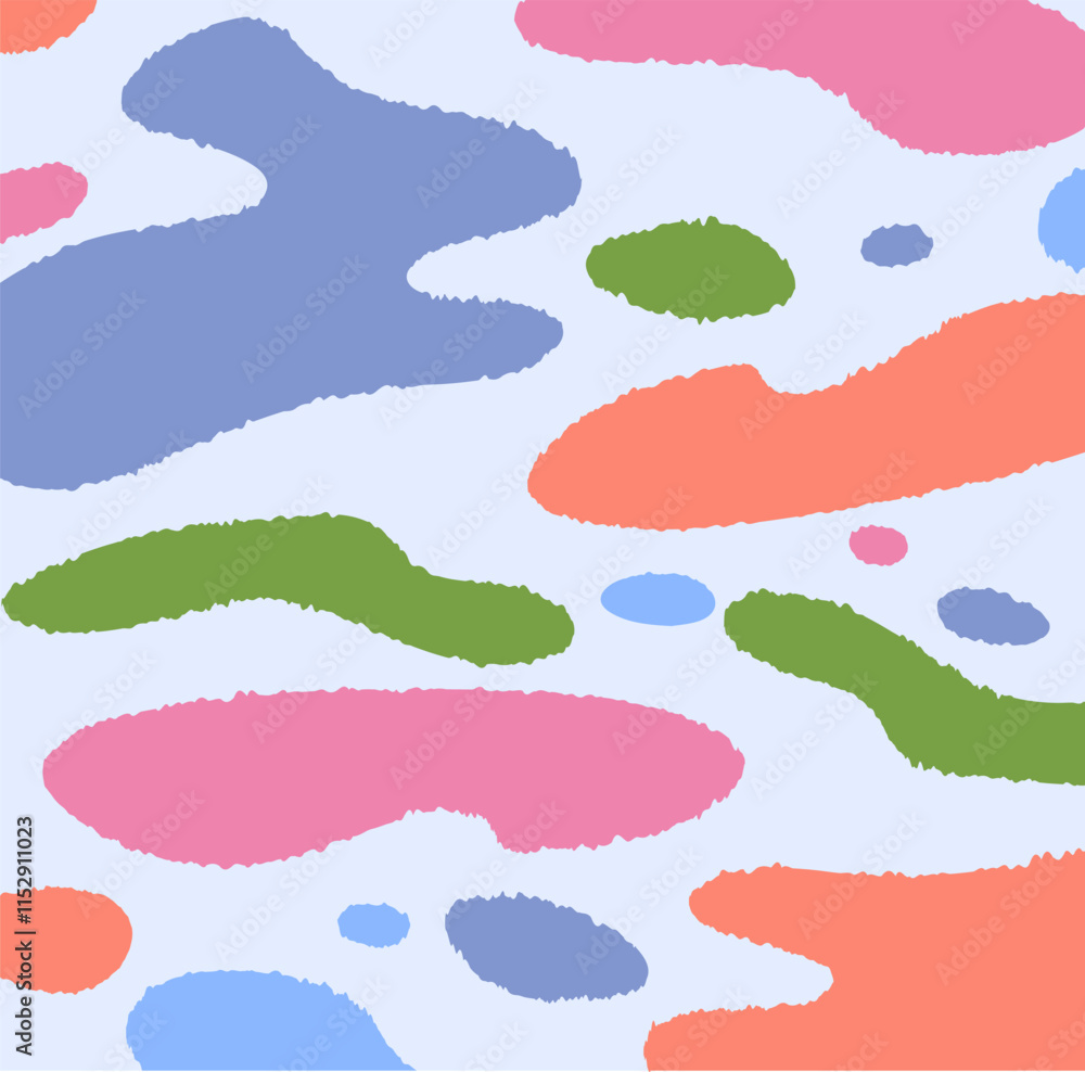 Naive boho seamless pattern. Repeating design element for printing on fabric. Green, violet and orange spots. Abstract ornaments. Texture and wallpaper. Flat vector illustration Naive boho seamless pattern. Repeating design element for printing on fabric. Green, violet and orange spots. Abstract ornaments. Texture and wallpaper. Flat vector illustration