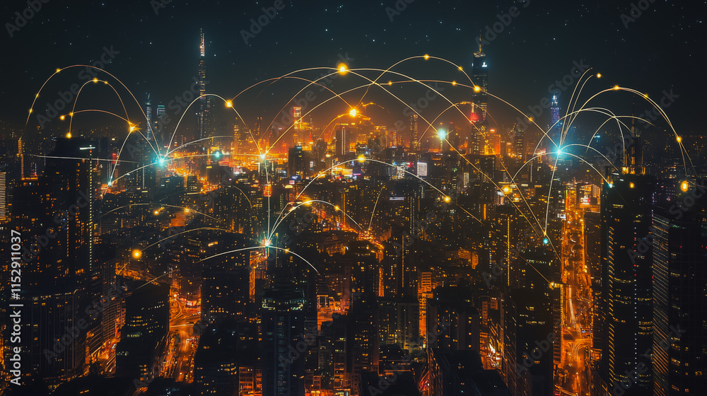 Abstract businesswoman stands on the peak of success Smart digital city with connection cyber security network reciprocity over the cityscape future wireless digital city and social media networking Abstract businesswoman stands on the peak of success Smart digital city with connection cyber security network reciprocity over the cityscape future wireless digital city and social media networking